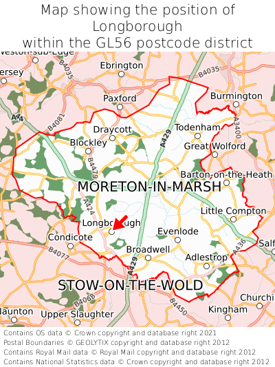 Map showing location of Longborough within GL56