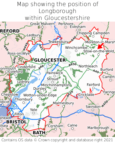Map showing location of Longborough within Gloucestershire