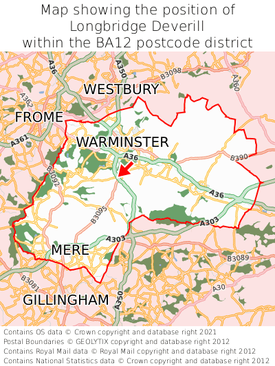 Map showing location of Longbridge Deverill within BA12