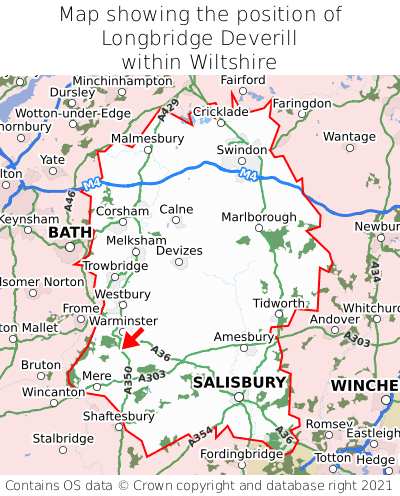 Map showing location of Longbridge Deverill within Wiltshire