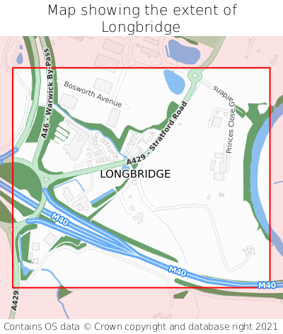 Map showing extent of Longbridge as bounding box