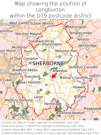 Map showing location of Longburton within DT9