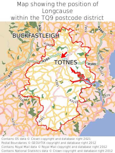 Map showing location of Longcause within TQ9