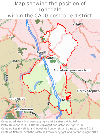 Map showing location of Longdale within CA10