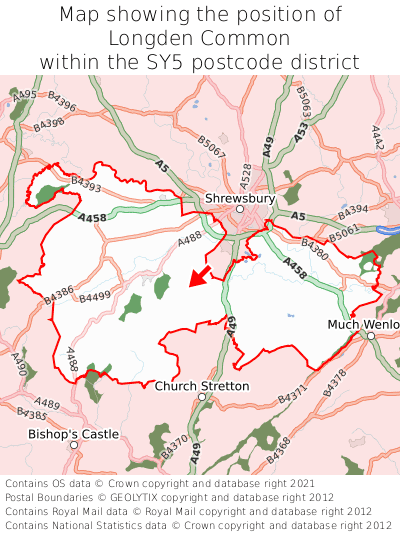 Map showing location of Longden Common within SY5