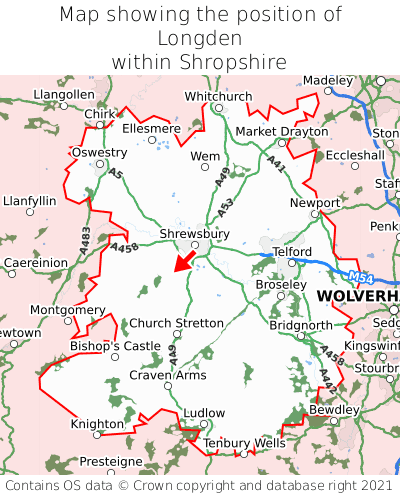 Map showing location of Longden within Shropshire