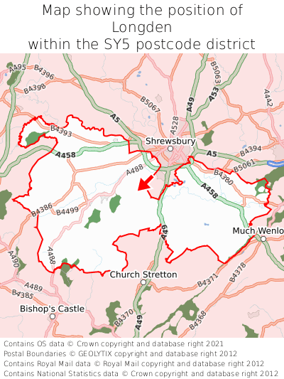 Map showing location of Longden within SY5