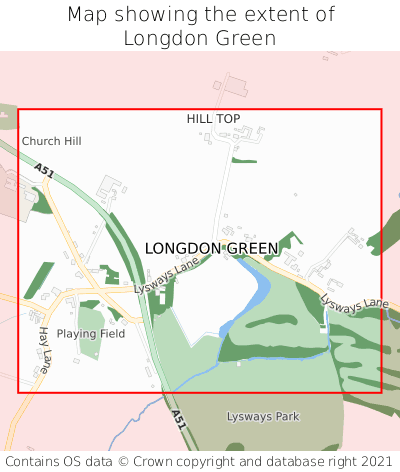Map showing extent of Longdon Green as bounding box