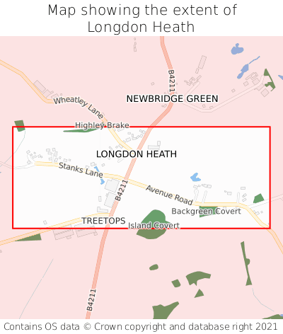 Map showing extent of Longdon Heath as bounding box