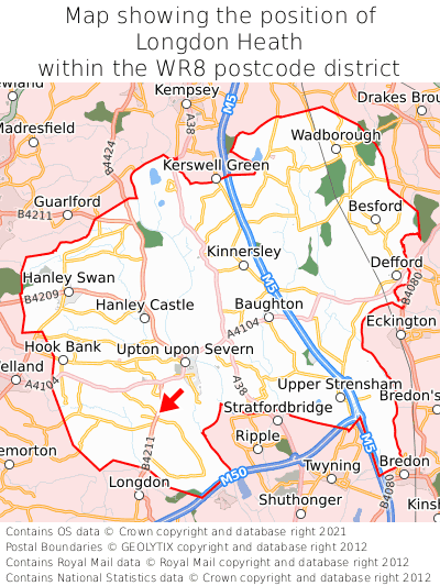 Map showing location of Longdon Heath within WR8