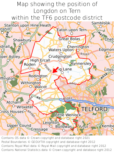 Map showing location of Longdon on Tern within TF6