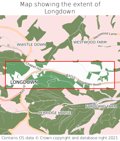 Map showing extent of Longdown as bounding box