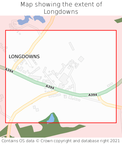 Map showing extent of Longdowns as bounding box