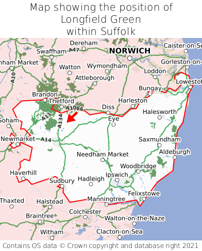 Map showing location of Longfield Green within Suffolk