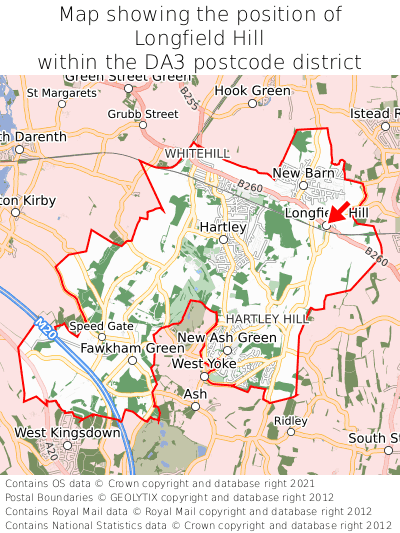 Map showing location of Longfield Hill within DA3