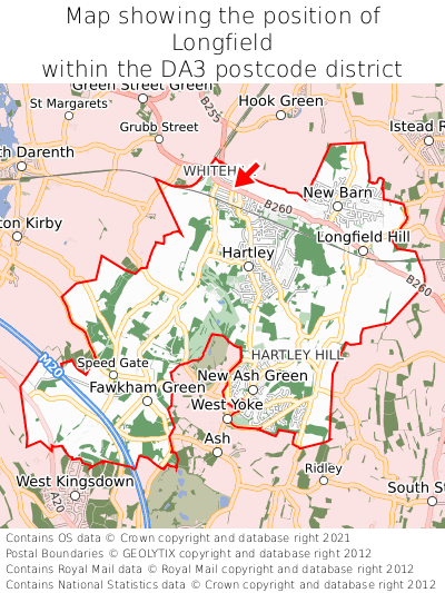 Map showing location of Longfield within DA3