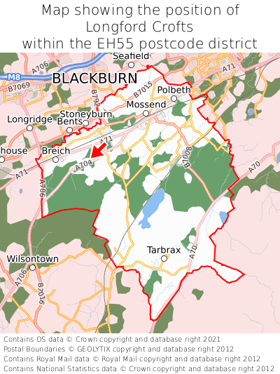 Map showing location of Longford Crofts within EH55