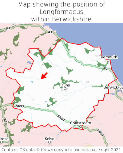 Map showing location of Longformacus within Berwickshire