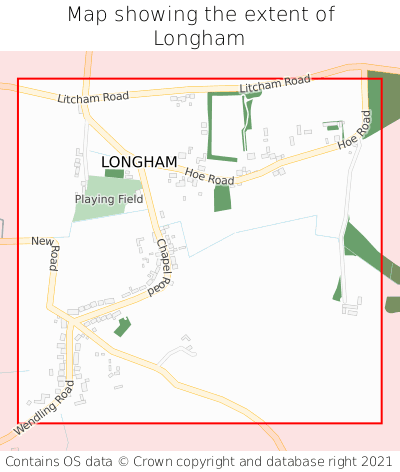 Map showing extent of Longham as bounding box