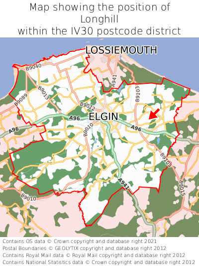 Map showing location of Longhill within IV30