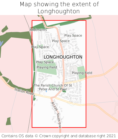 Map showing extent of Longhoughton as bounding box