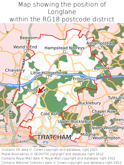 Map showing location of Longlane within RG18