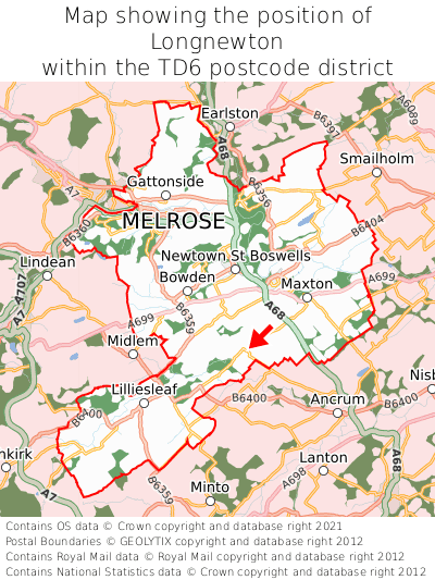 Map showing location of Longnewton within TD6