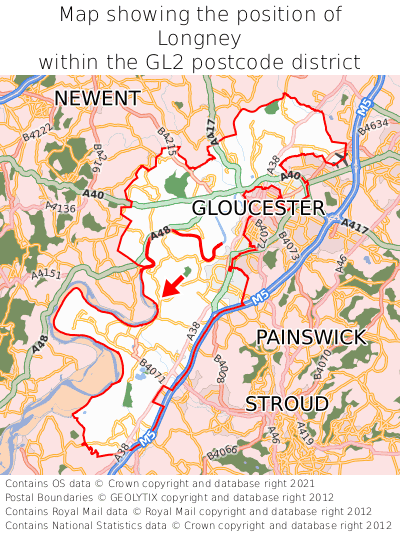 Map showing location of Longney within GL2