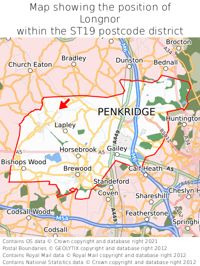 Map showing location of Longnor within ST19