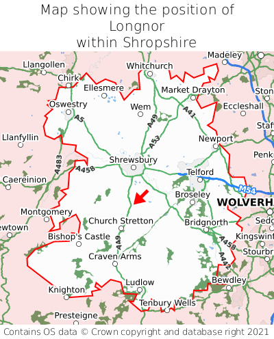 Map showing location of Longnor within Shropshire