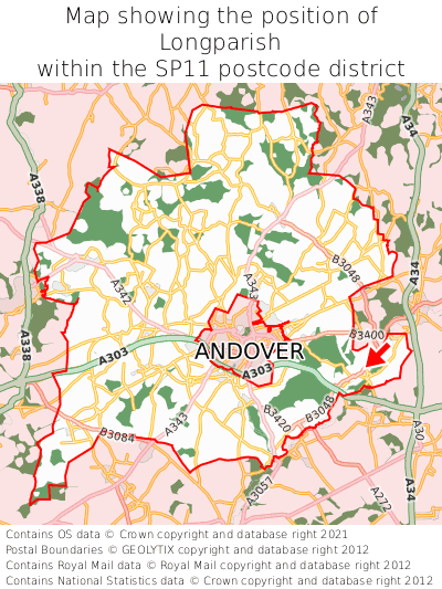 Map showing location of Longparish within SP11