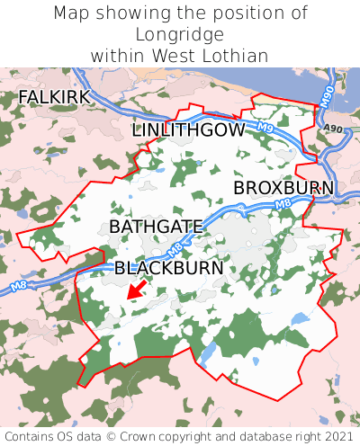 Map showing location of Longridge within West Lothian