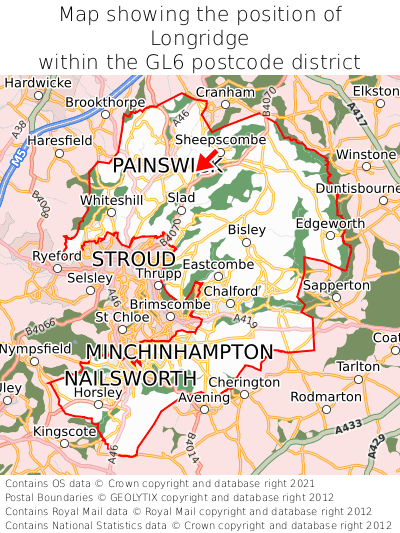 Map showing location of Longridge within GL6
