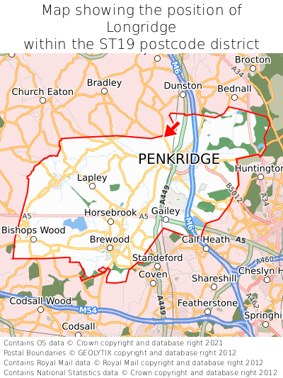 Map showing location of Longridge within ST19