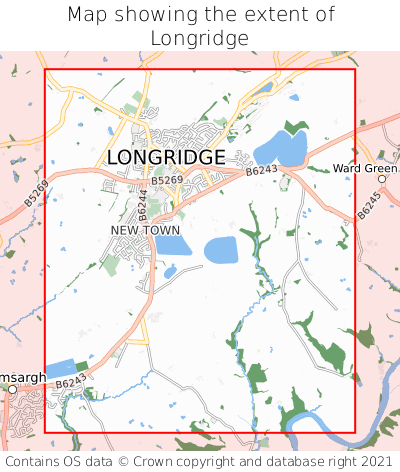 Map showing extent of Longridge as bounding box