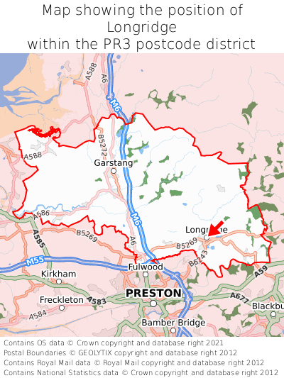 Map showing location of Longridge within PR3