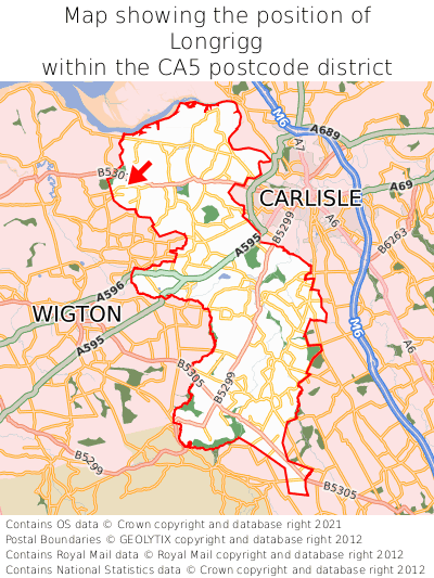Map showing location of Longrigg within CA5