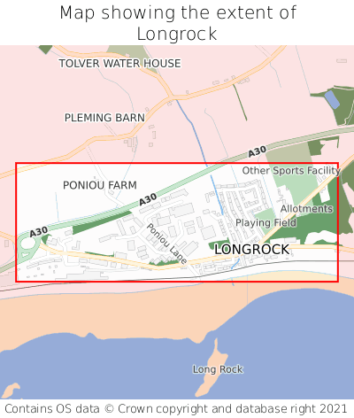 Map showing extent of Longrock as bounding box