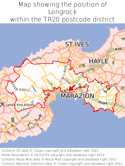 Map showing location of Longrock within TR20