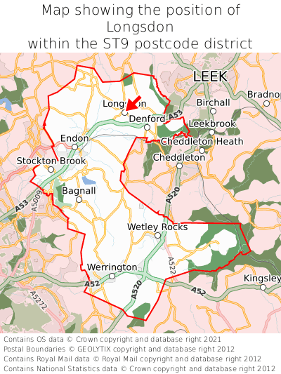 Map showing location of Longsdon within ST9