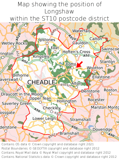 Map showing location of Longshaw within ST10