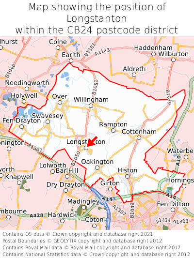 Map showing location of Longstanton within CB24