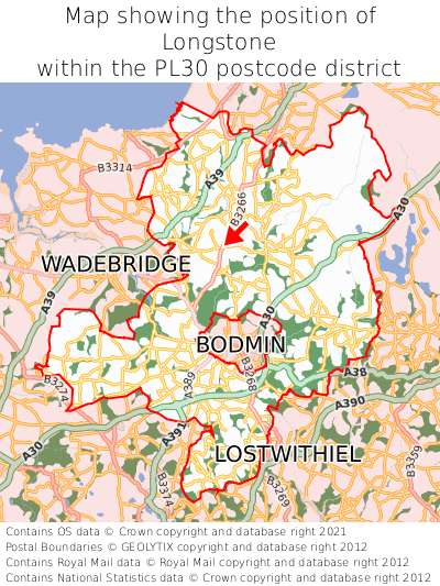Map showing location of Longstone within PL30