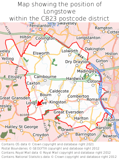 Map showing location of Longstowe within CB23