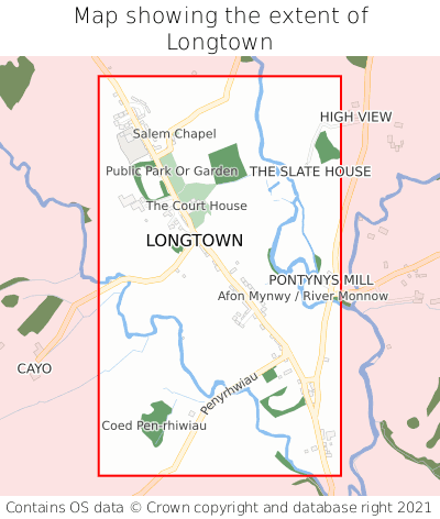 Map showing extent of Longtown as bounding box