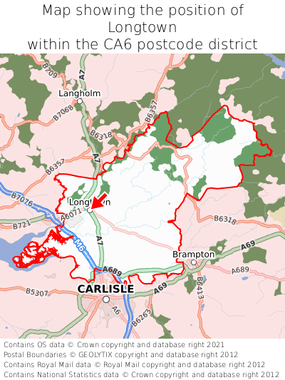 Map showing location of Longtown within CA6