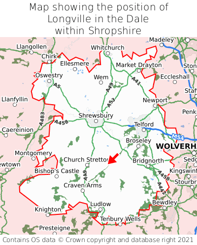 Map showing location of Longville in the Dale within Shropshire