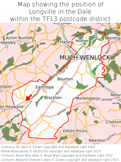 Map showing location of Longville in the Dale within TF13
