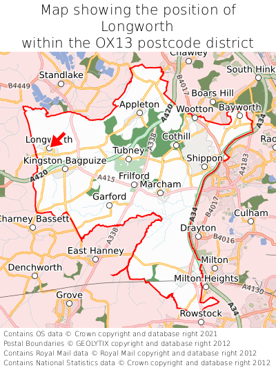 Map showing location of Longworth within OX13