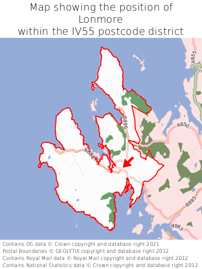 Map showing location of Lonmore within IV55